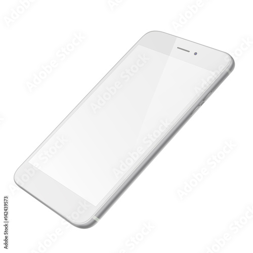 Photorealistic smart phone with blank screen isolated on white background. 3D illustration.