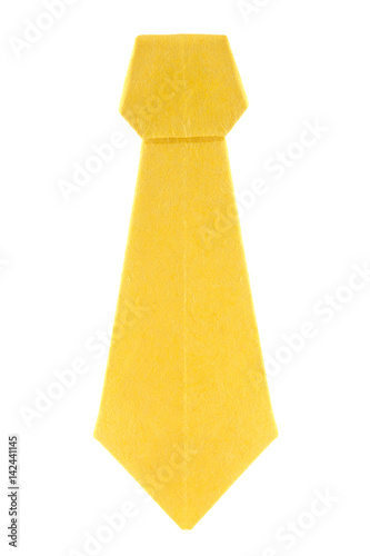 Photos Yellow ascot (cravat) of origami, isolated on white background.