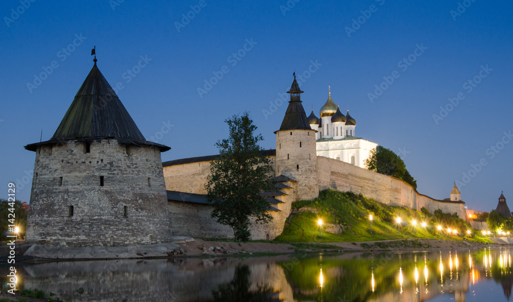 Pskov Kremlin with a cathedral in the center
