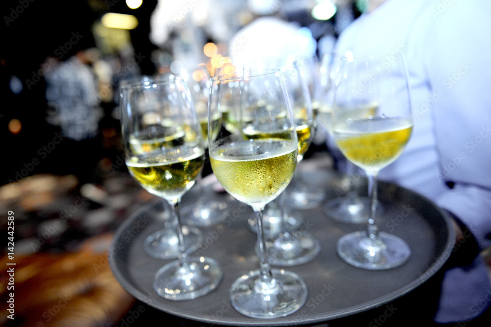 glasses with champagne and wine glasses with champagne and wine
