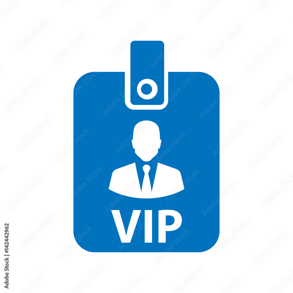 Icono plano identificacion vertical VIP azul en fondo blanco Icono plano identificacion vertical VIP azul en fondo blanco