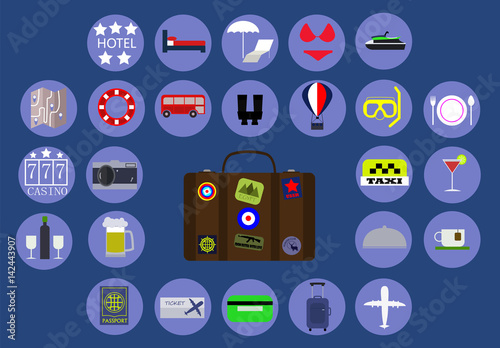 web Icons related to travel. flat design