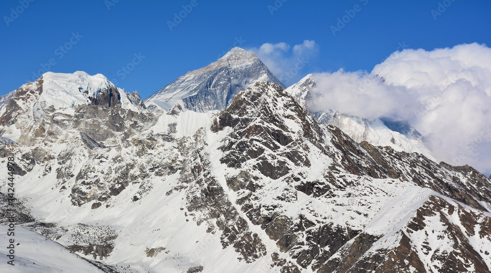 Mt. Everest (8848 m) highest summit in the world. View from the top of the Mt. Gokyo Ri, Nepal