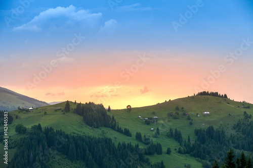 Beautiful sunny day is in mountain landscape. Carpathian, Ukraine.