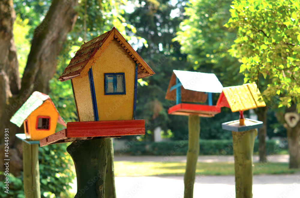 Colorful birdhouses in the park of Vinnytsia, Ukraine Colorful birdhouses in the park of Vinnytsia, Ukraine