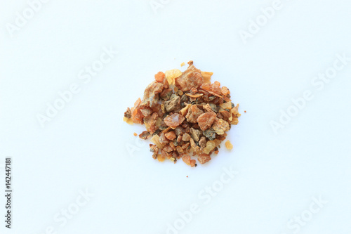 Natural aromatic incense Myrrhe resin isolated on a white background photo