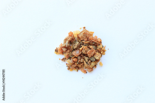 Natural aromatic incense Myrrhe resin isolated on a white background