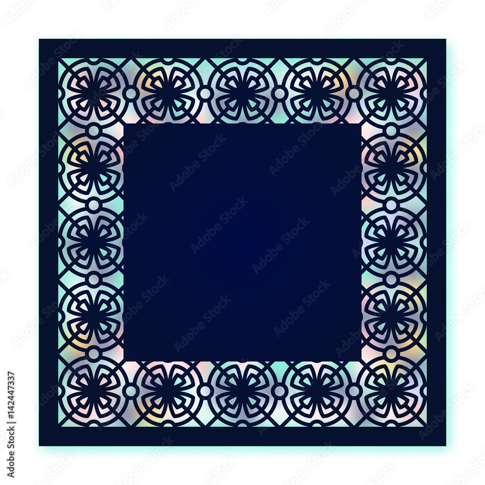 Vector template for laser cutting. Can be used as invitation, envelope, greeting card. Paper craft silhouette. Openwork square frame