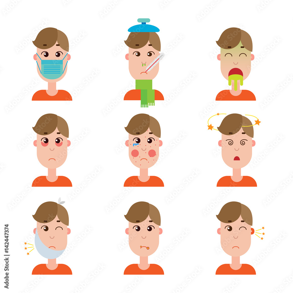 Season and other disease avatars. Man face made in flat style Season and other disease avatars. Man face made in flat style