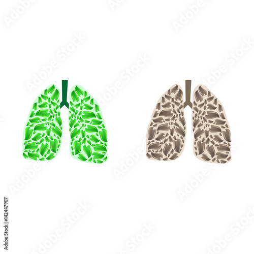 Lungs silhouette with leaves