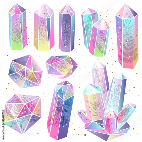 Gems, crystals isolated vector