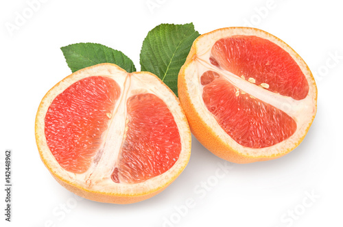 Two halves of ripe grapefruit isolated on white background cutout