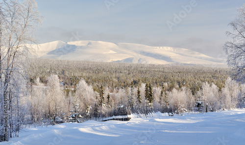 Winter landscape of the Khibiny (Hibiny) mountains. Kola peninsula, Murmansk region, Russia.