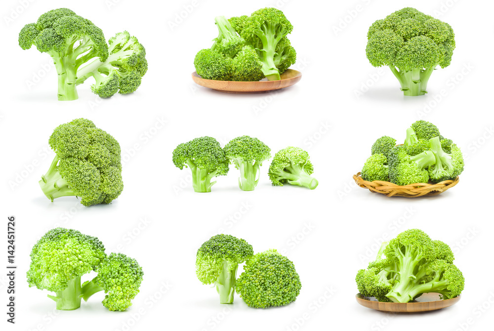 Group of fresh green broccoli over a white background