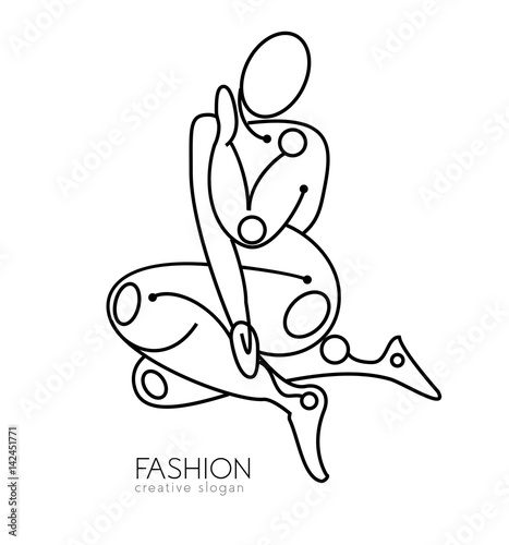 Beautiful lady body profile silhouette and copy space text. Vector beauty and hair salon, fashion store or spa logo. Stylized model of a female figure in a linear style.