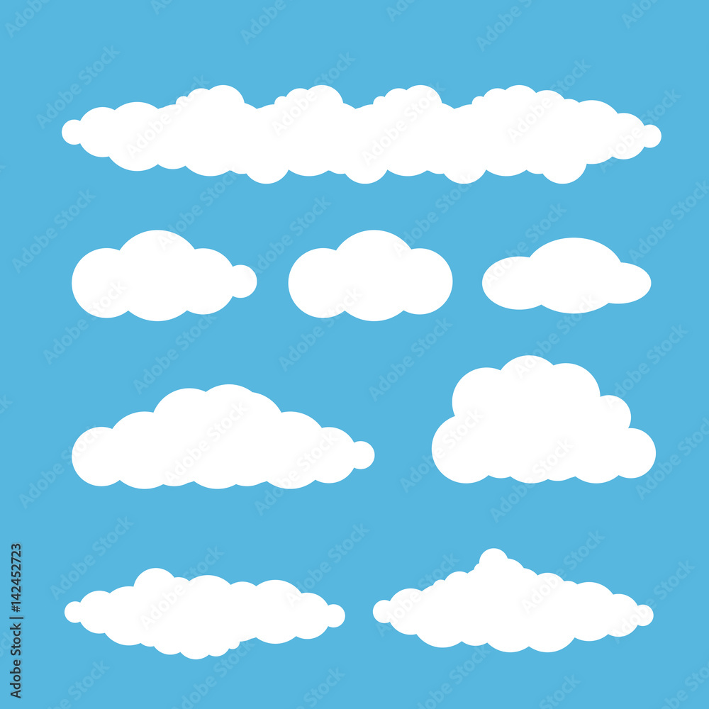 vector white summer clouds set isolated on blue