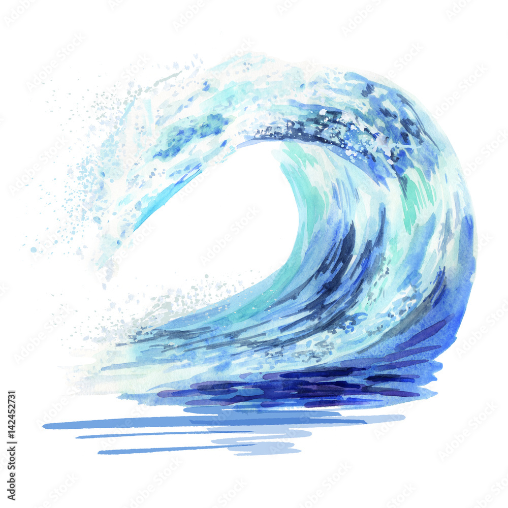Naklejka premium Akwarela ręcznie rysowane ocean spada fala