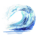 Watercolor hand drawn ocean falling down wave
