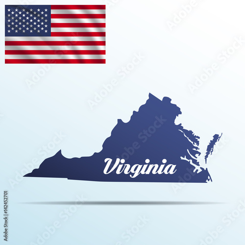 Virginia state with shadow with USA waving flag
