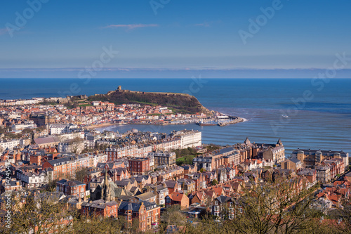 Elevated View of Scarborough / Scarborough is a town on the North Sea coast of North Yorkshire.  Castle Hill separates the seafront into two bays to the North and South