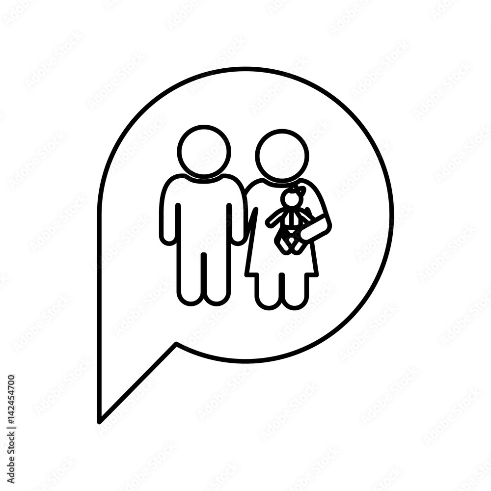 figure family inside chat bubble, vector illustration design