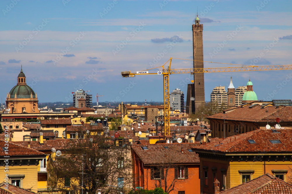 Bologna cityscape of the city center. Landmark of Emilia Romagna.
