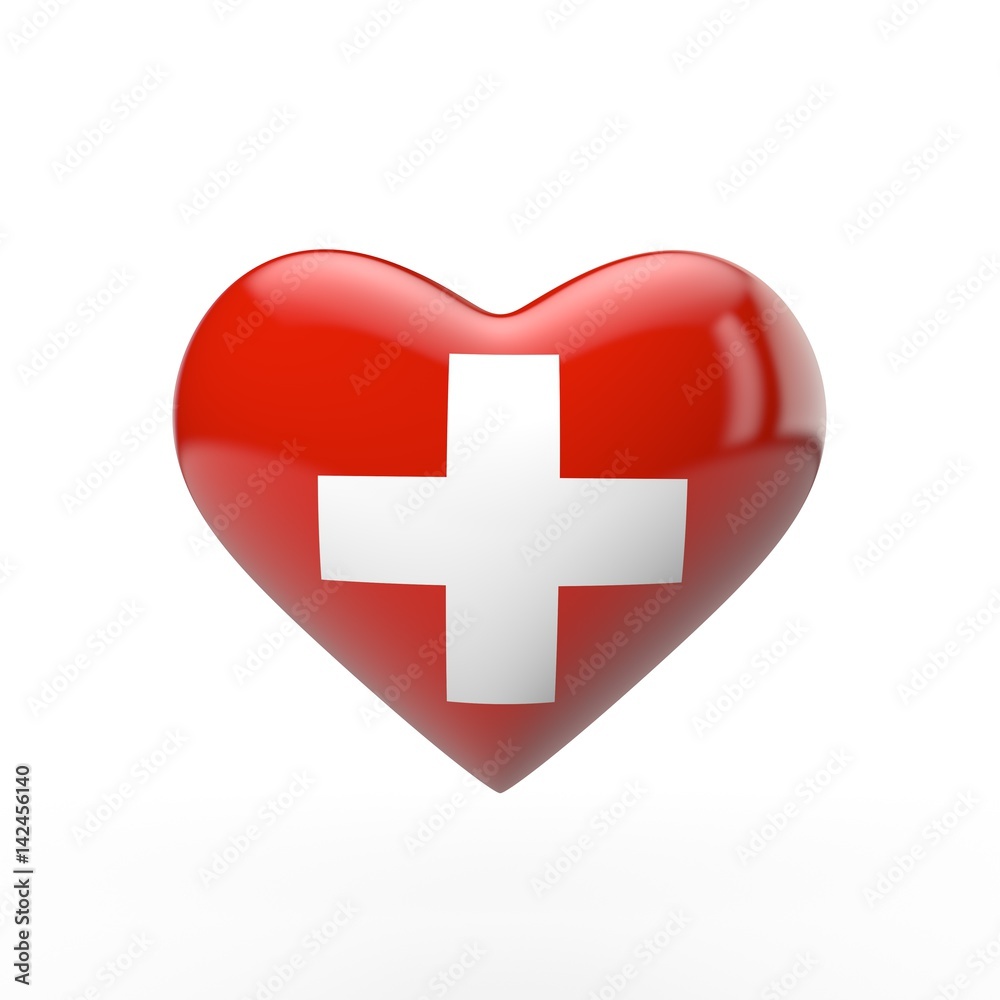 Switzerland heart flag. 3D rendering Switzerland heart flag. 3D rendering