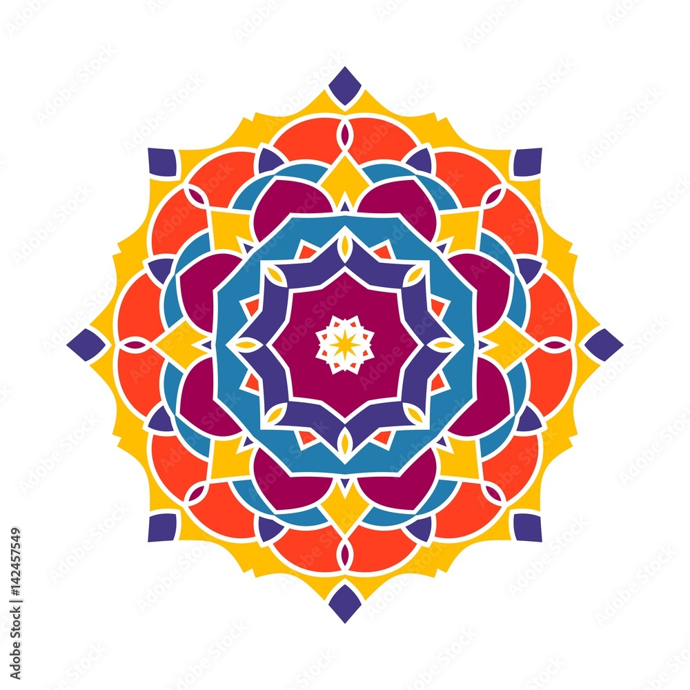 Kaleidoscope big bud. Oriental pattern illustration. Flower background