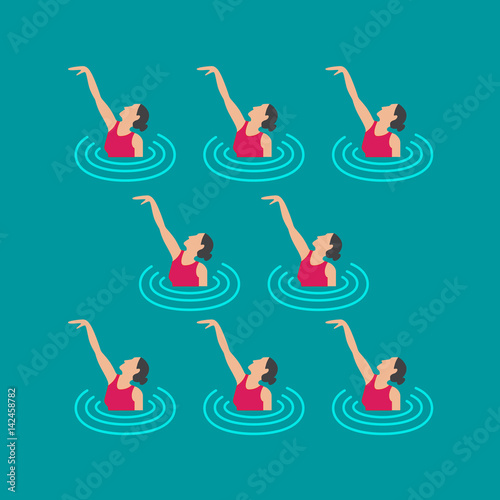 Woman athlete on the performance of synchronized swimming performing art elements