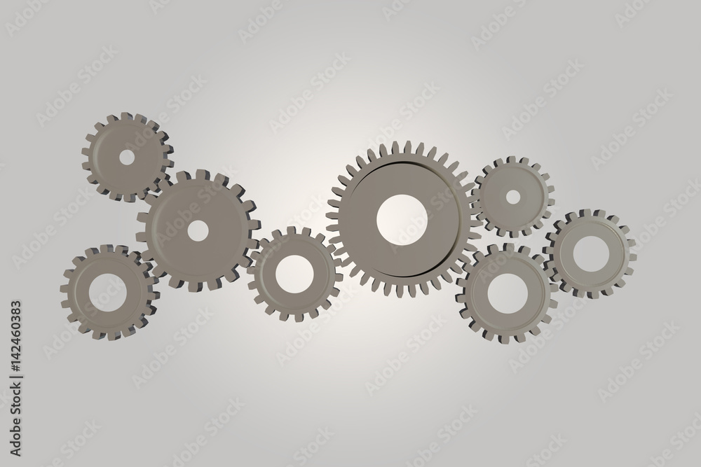 3D rendering of gear wheels, teamwork concept on white 3D rendering of gear wheels, teamwork concept on white