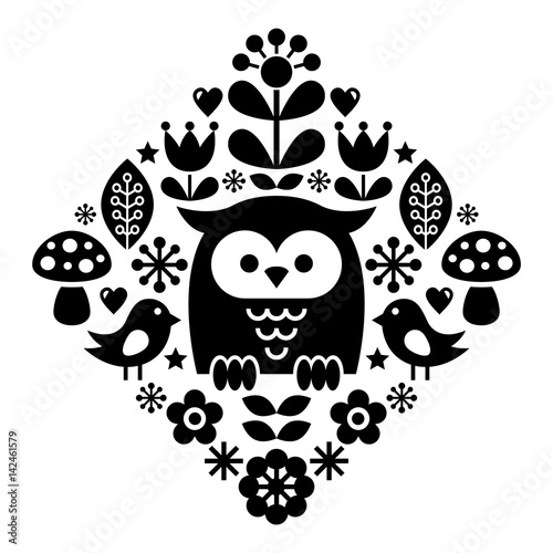 Scandinavian pattern, Nordic folk art - inspired by traditional Finnish and Swedish designs