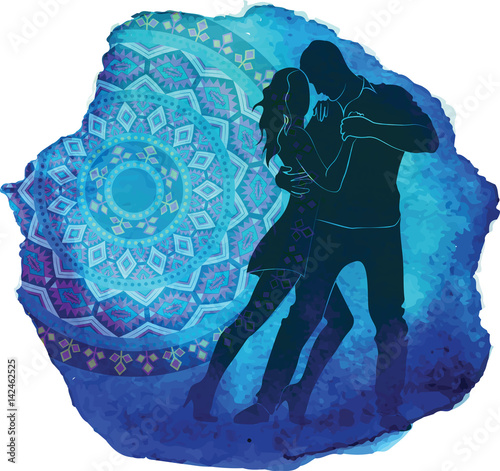 Silhouette of a dancing couple.