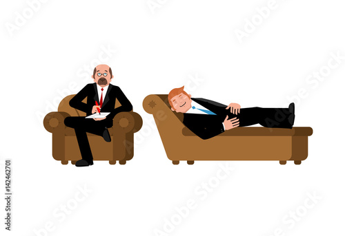 Businessman with psychologist. Consultation of psychotherapist. patient on psychologists couch