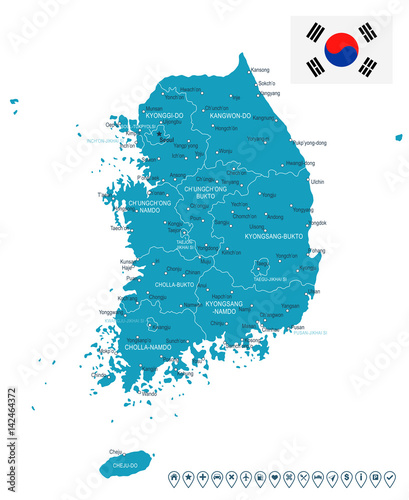 South Korea - map and flag - illustration