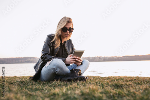 beautiful girl posing, professional model works, city walk