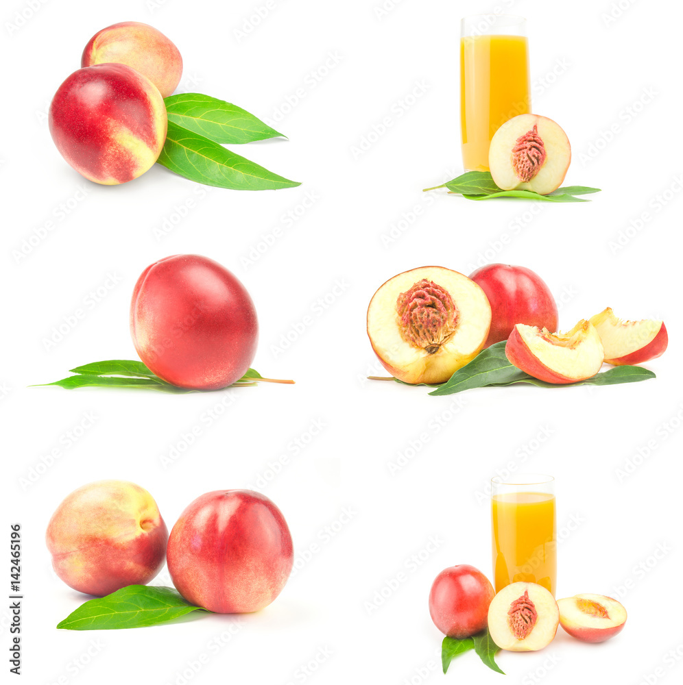 Group of fresh peaches fruits close-up isolated on white background Group of fresh peaches fruits close-up isolated on white background
