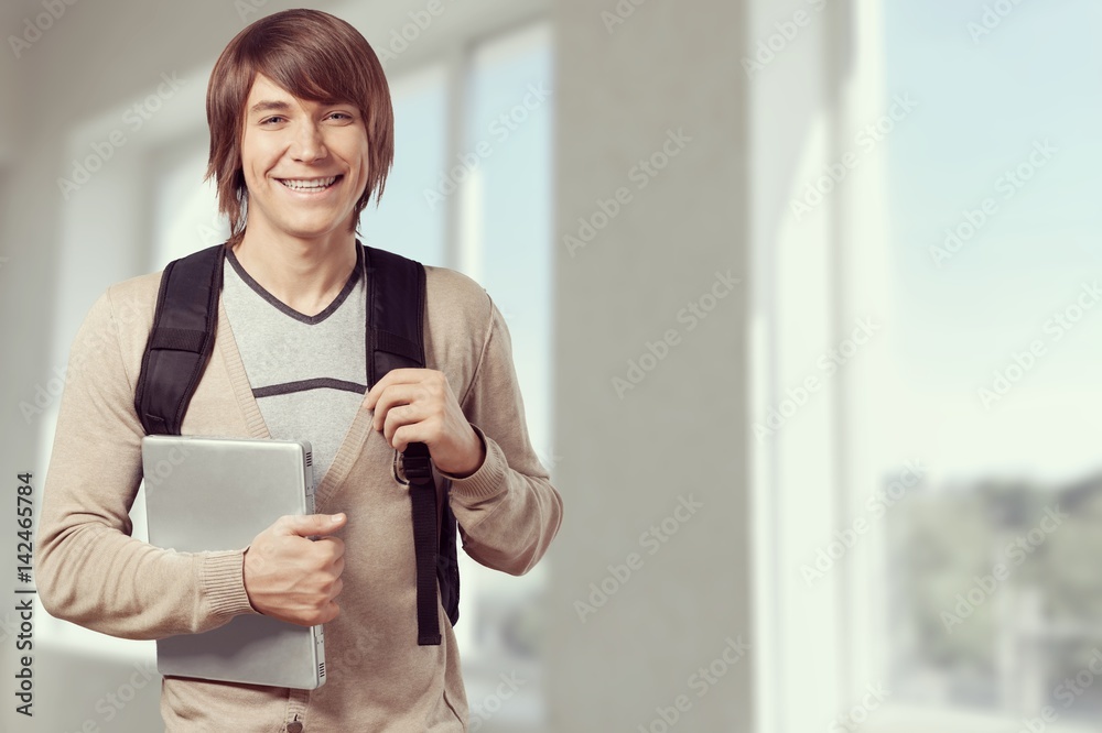 Man with digital laptop on the background. Man with digital laptop on the background.