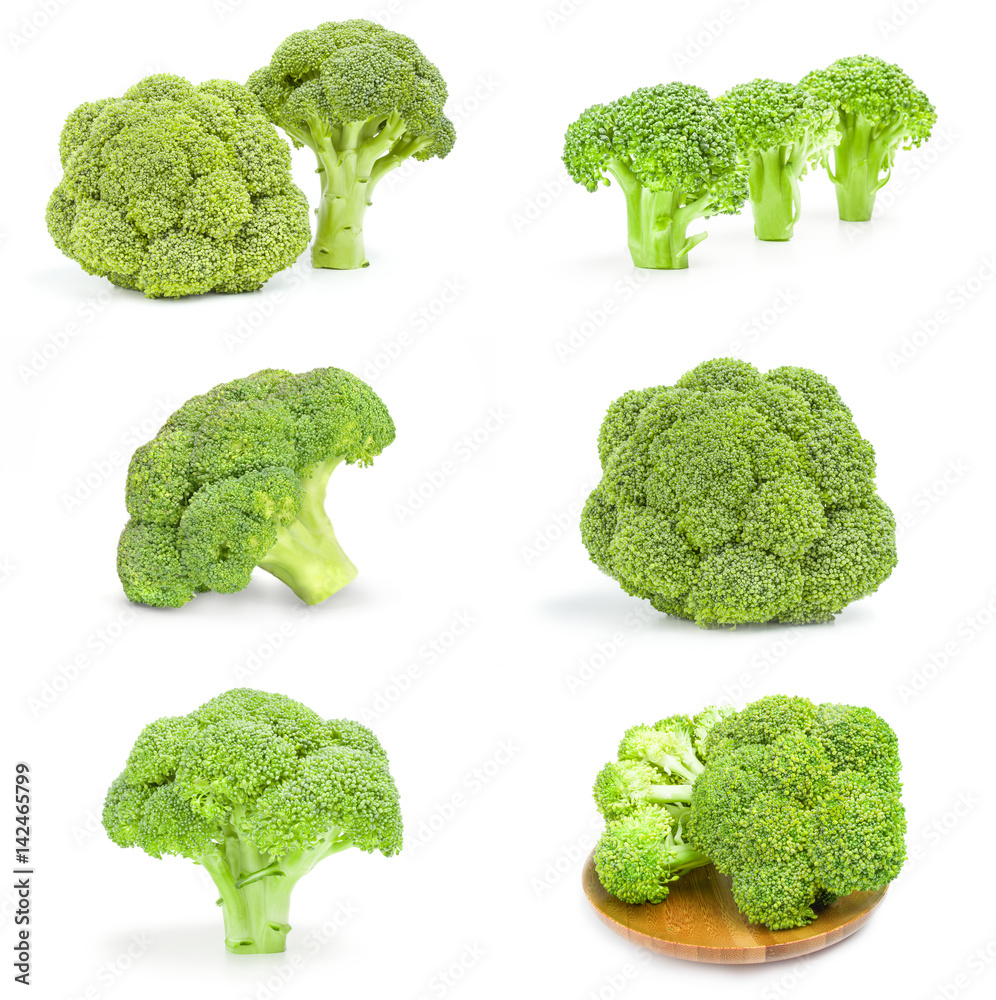 Collage of fresh green broccoli on a background Collage of fresh green broccoli on a background