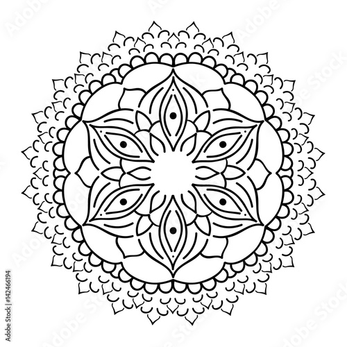 Mandala ornament. Round template. Decorative element  can be used for greeting card, wedding invitation, yoga poster, coloring book.. Doodle emblem.