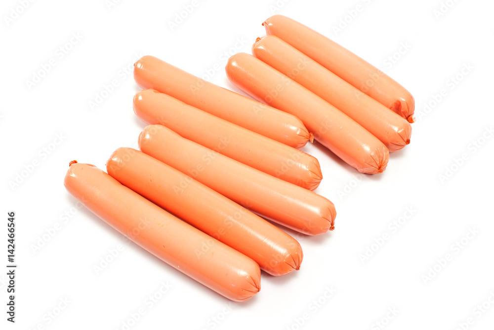 Hot dog sausages isolated on a white background Hot dog sausages isolated on a white background