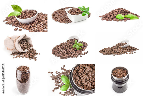 Collage of coffee isolated on a white background cutout