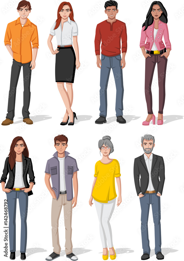 Obraz premium Group of cartoon young people 
