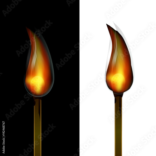 Fire Match on Black and White Background Vector