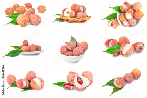 Collage of lychee isolated on a white cutout