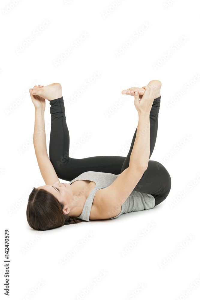 Yoga woman gray_anada balasana_spread wide Yoga woman gray_anada balasana_spread wide