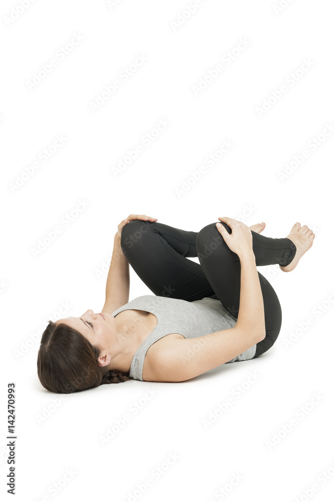 Yoga woman gray_anada balasana_feets down