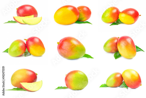 Collage of red mango isolated on a white background with clipping path