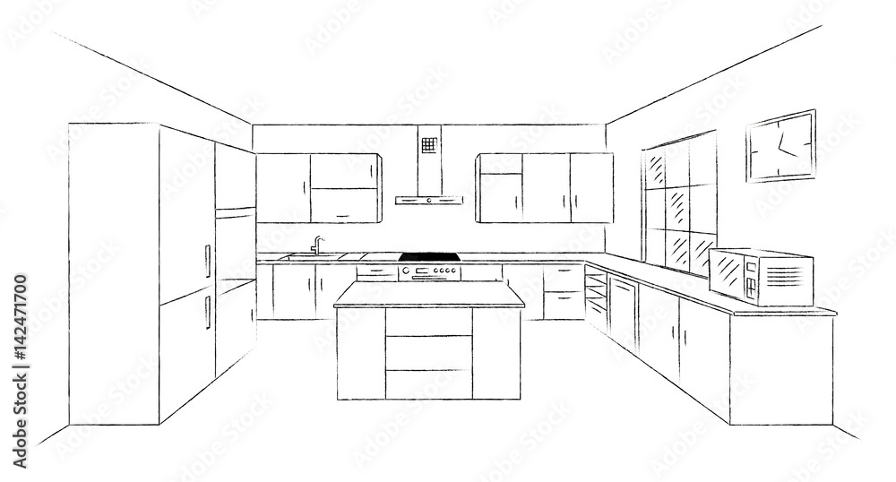 Kitchen sketch vector illustration 16331422 Vector Art at Vecteezy