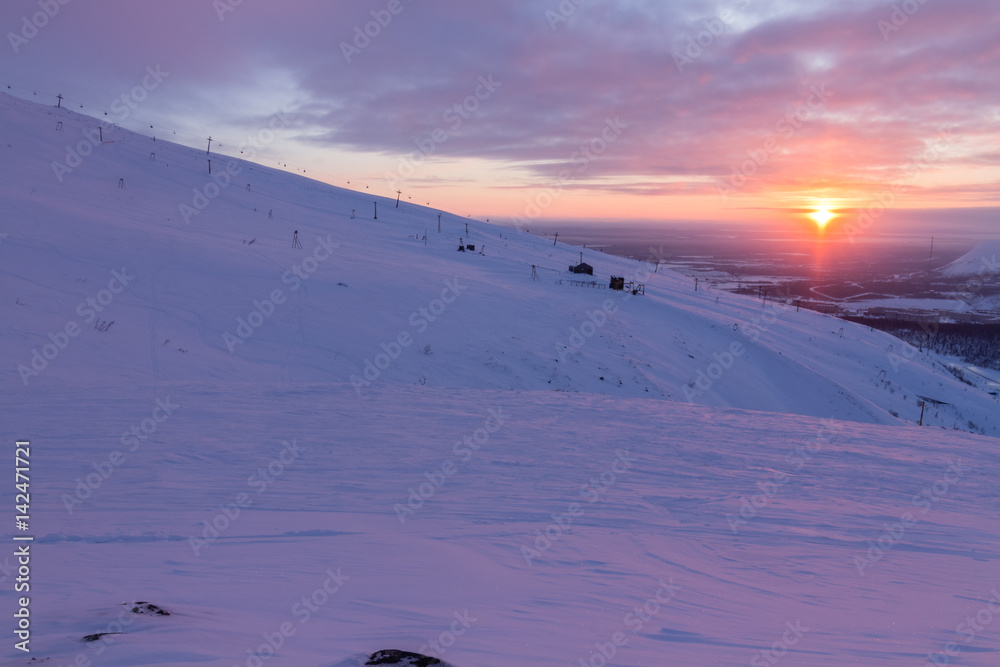 sunset in the mountains/ sunset in the mountains,  Murmansk region, Russia