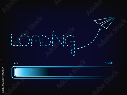 progress bar with text Loading as paper airplane trail